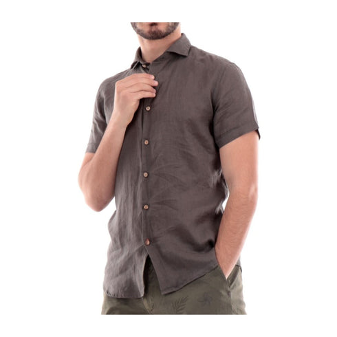 Yes Zee Camicia di lino Camicia Uomo in lino a maniche corte Verde militare P24-YESZEEC703UP00-0905-M - Francavilla Moda